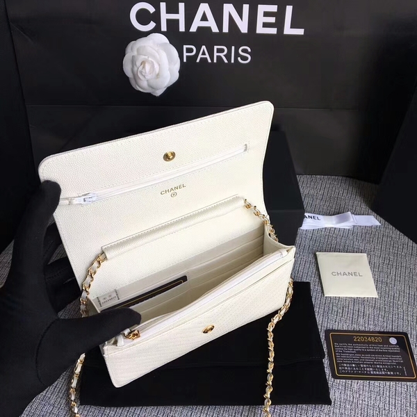 Chanel WOC Flap Shoulder Bag Offwhite Calfskin Leather A33814 Gold Chanel WOC Flap Shoulder Bag Offwhite Calfskin Leather A33814 Gold