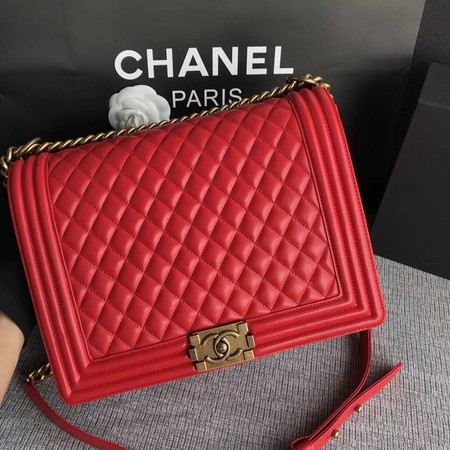 Boy Chanel Flap Shoulder Bag Red Original Sheepskin Leather A67087 Gold Boy Chanel Flap Shoulder Bag Red Original Sheepskin Leather A67087 Gold