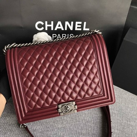 Boy Chanel Flap Shoulder Bag Wine Original Sheepskin Leather A67087 Silver Boy Chanel Flap Shoulder Bag Wine Original Sheepskin Leather A67087 Silver