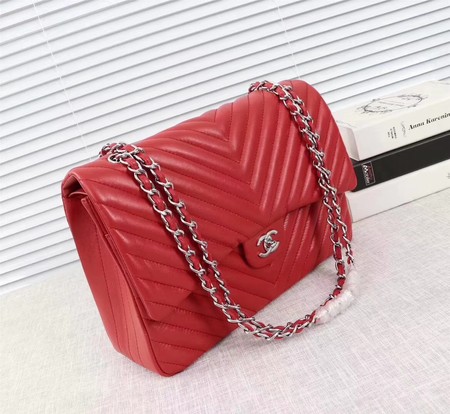 Chanel Maxi Classic Flap Bag Red Chevron Sheepskin Leather A58601 Silver Chanel Maxi Classic Flap Bag Red Chevron Sheepskin Leather A58601 Silver