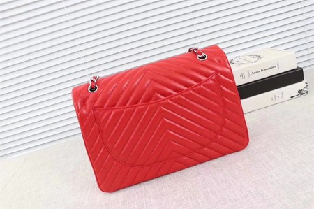 Chanel Maxi Classic Flap Bag Red Chevron Sheepskin Leather A58601 Silver Chanel Maxi Classic Flap Bag Red Chevron Sheepskin Leather A58601 Silver