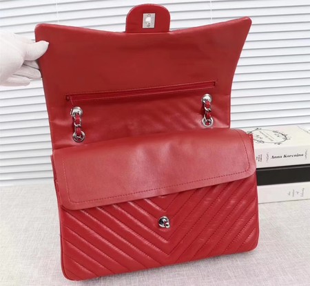 Chanel Maxi Classic Flap Bag Red Chevron Sheepskin Leather A58601 Silver Chanel Maxi Classic Flap Bag Red Chevron Sheepskin Leather A58601 Silver