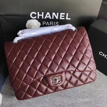 Chanel Maxi Quilted Classic Flap Bag Wine Sheepskin Leather A58601 Silver Chanel Maxi Quilted Classic Flap Bag Wine Sheepskin Leather A58601 Silver
