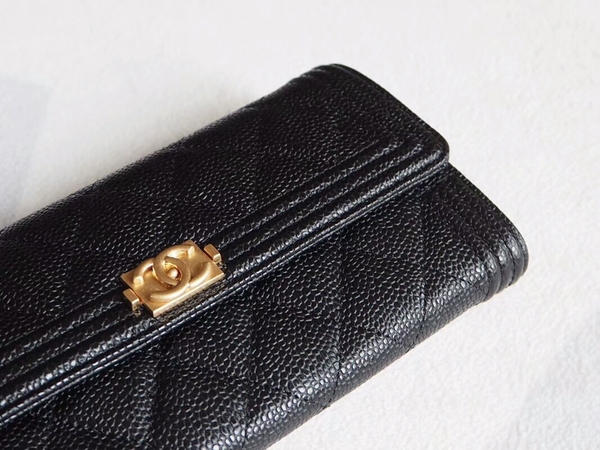 Chanel Boy Matelasse Long Wallet Calfskin Leather CHA5264 Black Chanel Boy Matelasse Long Wallet Calfskin Leather CHA5264 Black
