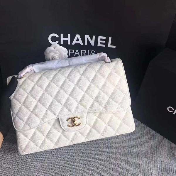 Chanel Flap Shoulder Bags White Original Calfskin Leather CF1113 Gold Chanel Flap Shoulder Bags White Original Calfskin Leather CF1113 Gold