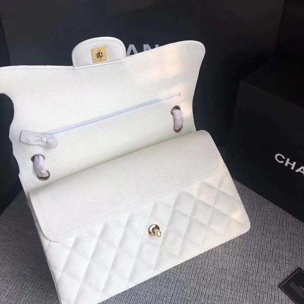 Chanel Flap Shoulder Bags White Original Calfskin Leather CF1113 Gold Chanel Flap Shoulder Bags White Original Calfskin Leather CF1113 Gold