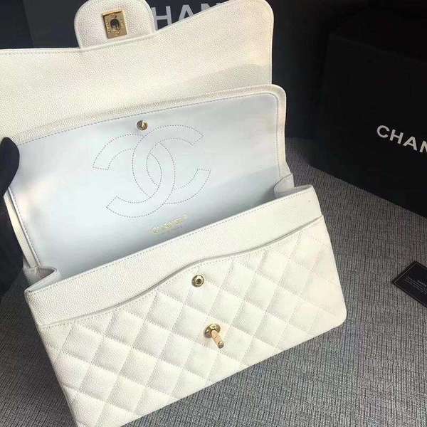 Chanel Flap Shoulder Bags White Original Calfskin Leather CF1113 Gold Chanel Flap Shoulder Bags White Original Calfskin Leather CF1113 Gold