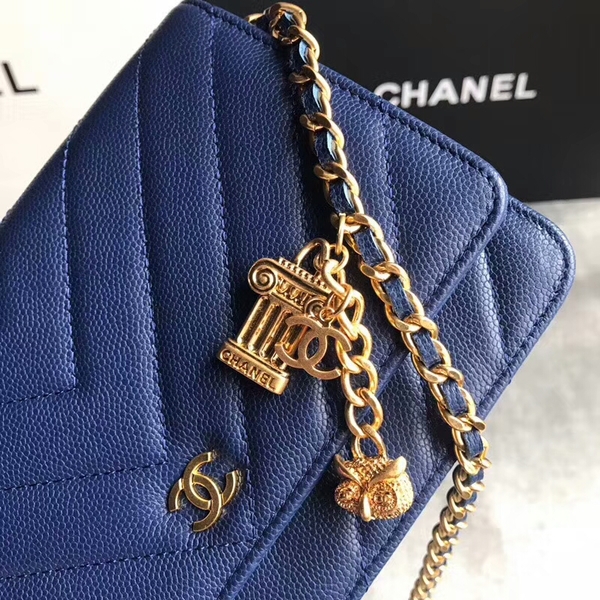 Chanel Owl Pendant Flap Shoulder Bag Calfskin Leather A33814 Blue Chanel Owl Pendant Flap Shoulder Bag Calfskin Leather A33814 Blue