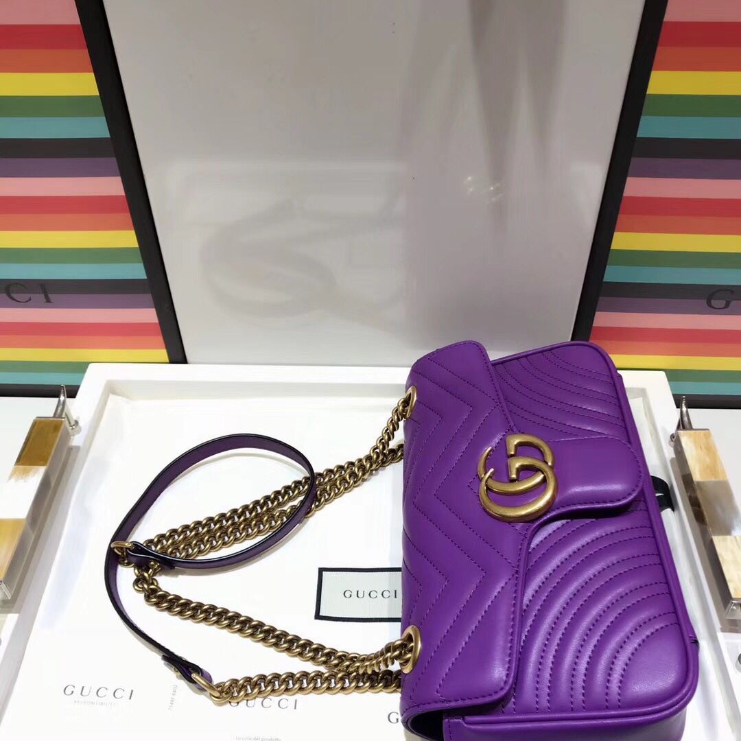 Gucci GG Marmont Sheenskin Shoulder Bag 443497A purple Gucci GG Marmont Sheenskin Shoulder Bag 443497A purple