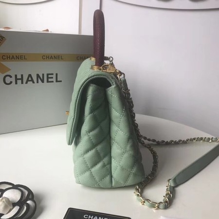Chanel original Caviar leather flap bag top handle A92991 Peppermint Green