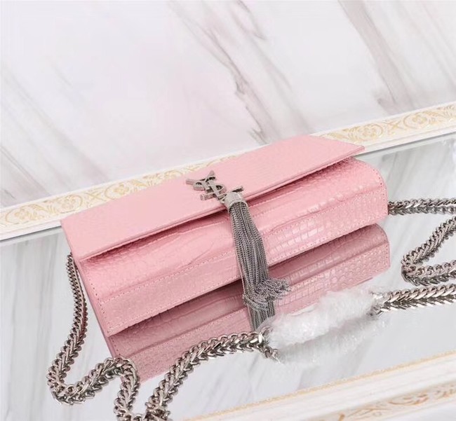 SAINT LAURENT Kate monogram medium crocodile-embossed leather shoulder bag 9288 pink