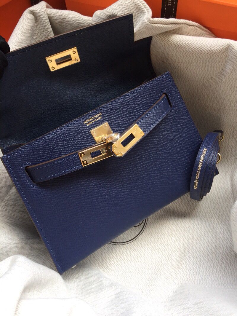 Hermes Kelly 20cm Tote Bag Original Epsom Leather KL20 Blue Hermes Kelly 20cm Tote Bag Original Epsom Leather KL20 Blue