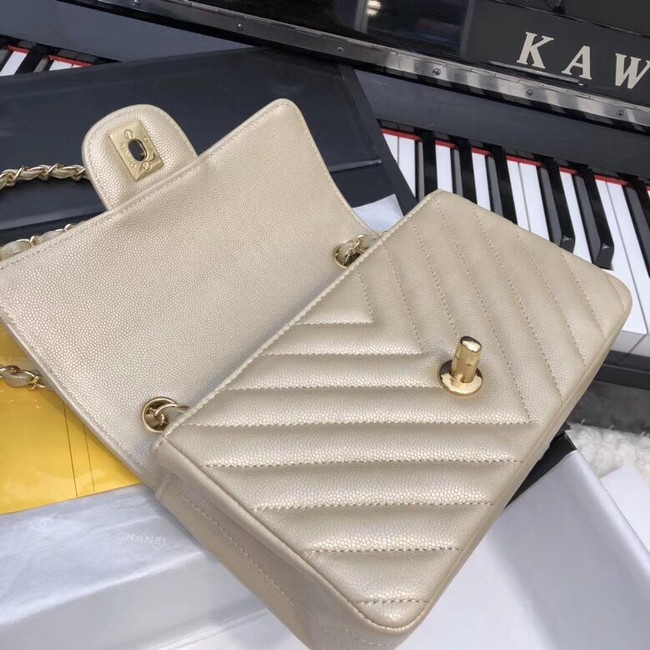 Chanel Small Classic Handbag Grained Calfskin & Gold-Tone Metal A69900 gold