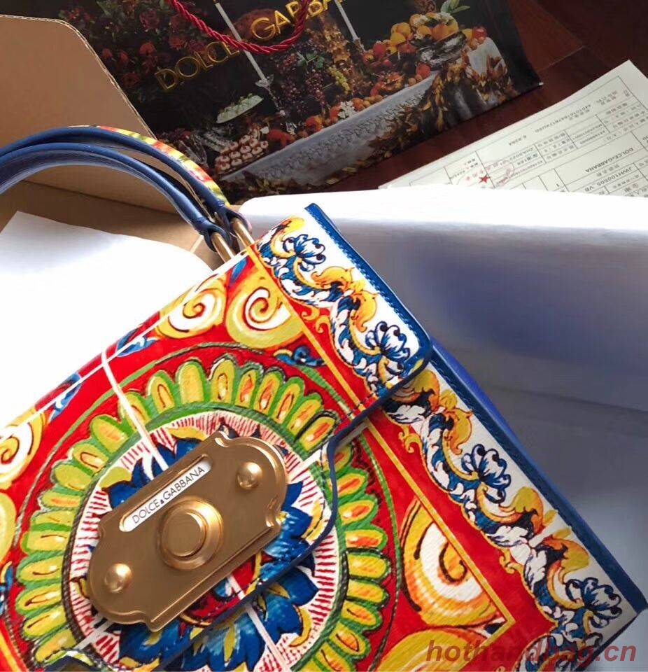 Dolce & Gabbana SICILY Chrysanthemum Calfskin Tote Bags 5588-2 blue Dolce & Gabbana SICILY Chrysanthemum Calfskin Tote Bags 5588-2 blue