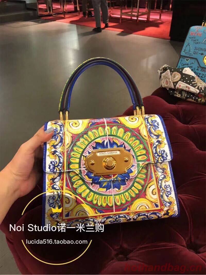 Dolce & Gabbana SICILY Chrysanthemum Calfskin Tote Bags 5588-2 blue Dolce & Gabbana SICILY Chrysanthemum Calfskin Tote Bags 5588-2 blue