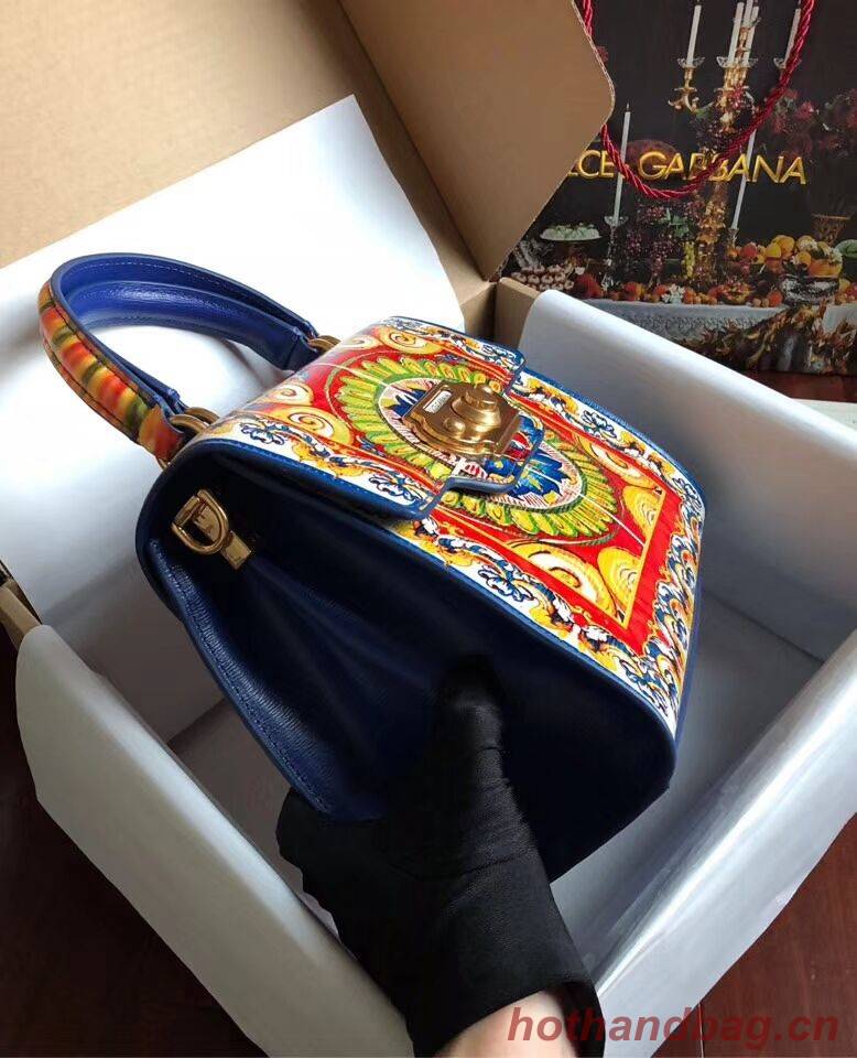 Dolce & Gabbana SICILY Chrysanthemum Calfskin Tote Bags 5588-2 blue Dolce & Gabbana SICILY Chrysanthemum Calfskin Tote Bags 5588-2 blue