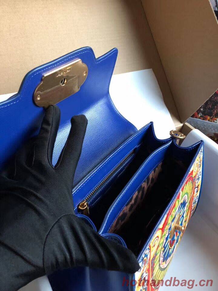 Dolce & Gabbana SICILY Chrysanthemum Calfskin Tote Bags 5588-2 blue Dolce & Gabbana SICILY Chrysanthemum Calfskin Tote Bags 5588-2 blue