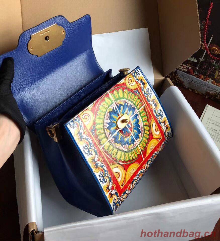 Dolce & Gabbana SICILY Chrysanthemum Calfskin Tote Bags 5588-2 blue Dolce & Gabbana SICILY Chrysanthemum Calfskin Tote Bags 5588-2 blue