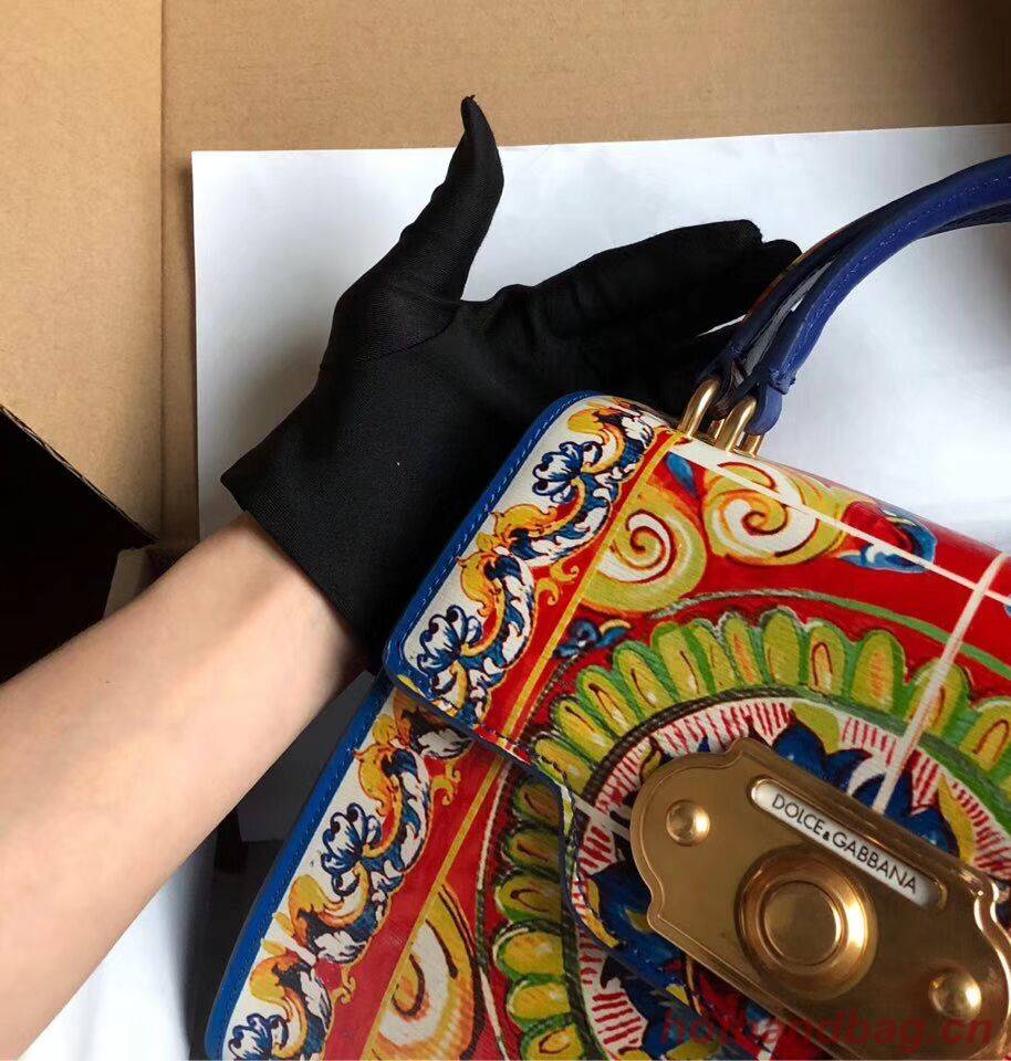 Dolce & Gabbana SICILY Chrysanthemum Calfskin Tote Bags 5588-2 blue Dolce & Gabbana SICILY Chrysanthemum Calfskin Tote Bags 5588-2 blue