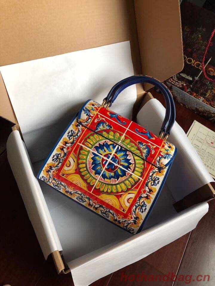 Dolce & Gabbana SICILY Chrysanthemum Calfskin Tote Bags 5588-2 blue Dolce & Gabbana SICILY Chrysanthemum Calfskin Tote Bags 5588-2 blue