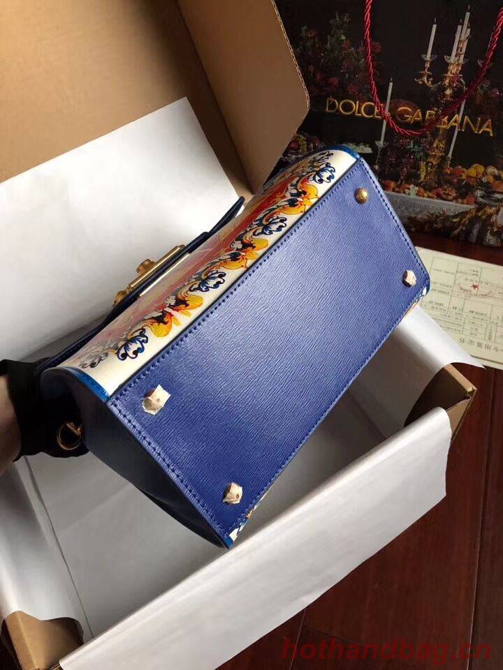 Dolce & Gabbana SICILY Chrysanthemum Calfskin Tote Bags 5588-2 blue Dolce & Gabbana SICILY Chrysanthemum Calfskin Tote Bags 5588-2 blue