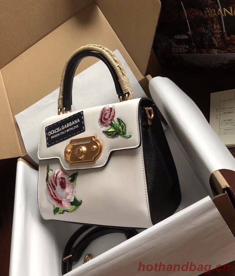 Dolce & Gabbana SICILY Chrysanthemum Calfskin Tote Bags 5588-2 white Dolce & Gabbana SICILY Chrysanthemum Calfskin Tote Bags 5588-2 white