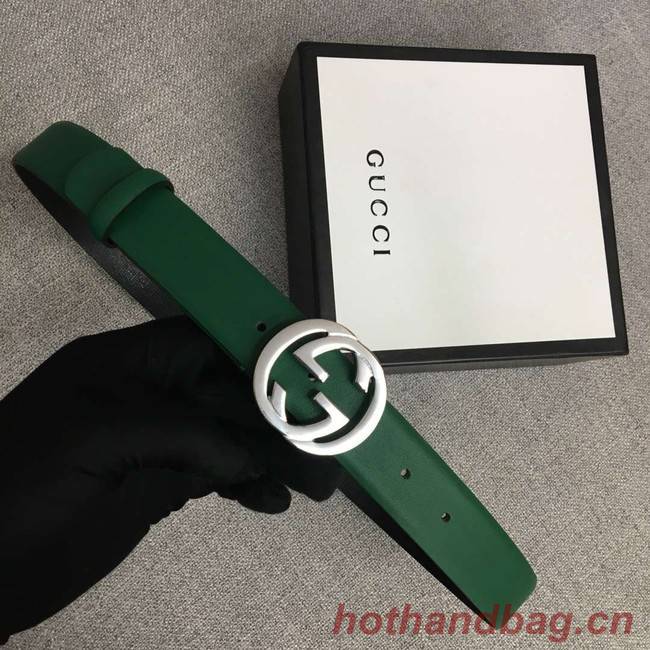 Gucci Leather belt with Double G buckle 406831 green	
