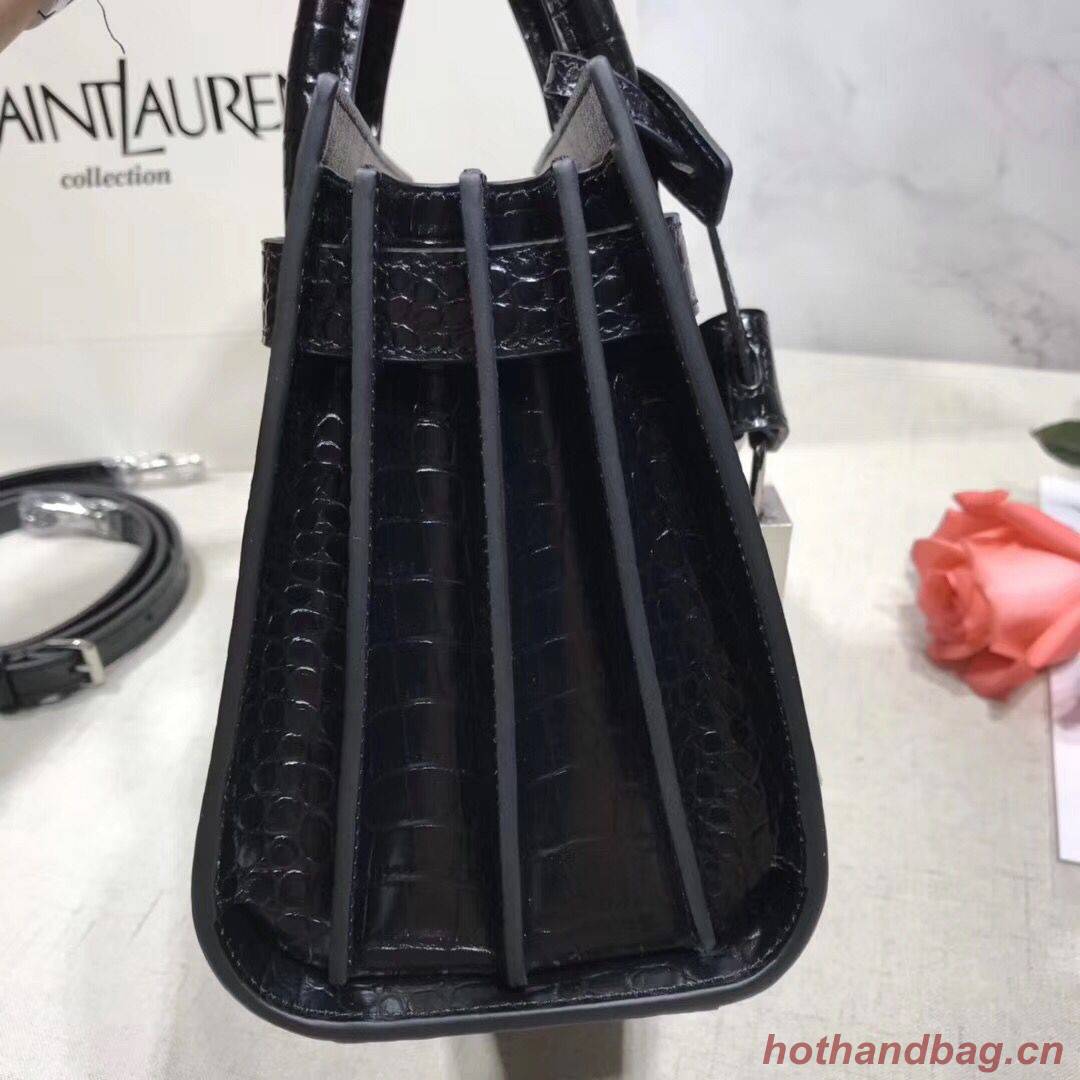 SAINT LAURENT Crocodile-Embossed Leather Organ Bag 392035 Black SAINT LAURENT Crocodile-Embossed Leather Organ Bag 392035 Black