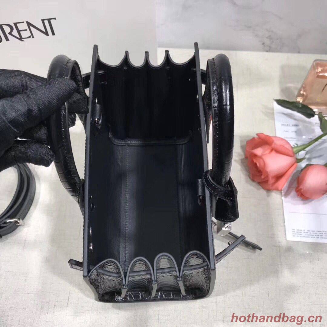 SAINT LAURENT Crocodile-Embossed Leather Organ Bag 392035 Black SAINT LAURENT Crocodile-Embossed Leather Organ Bag 392035 Black