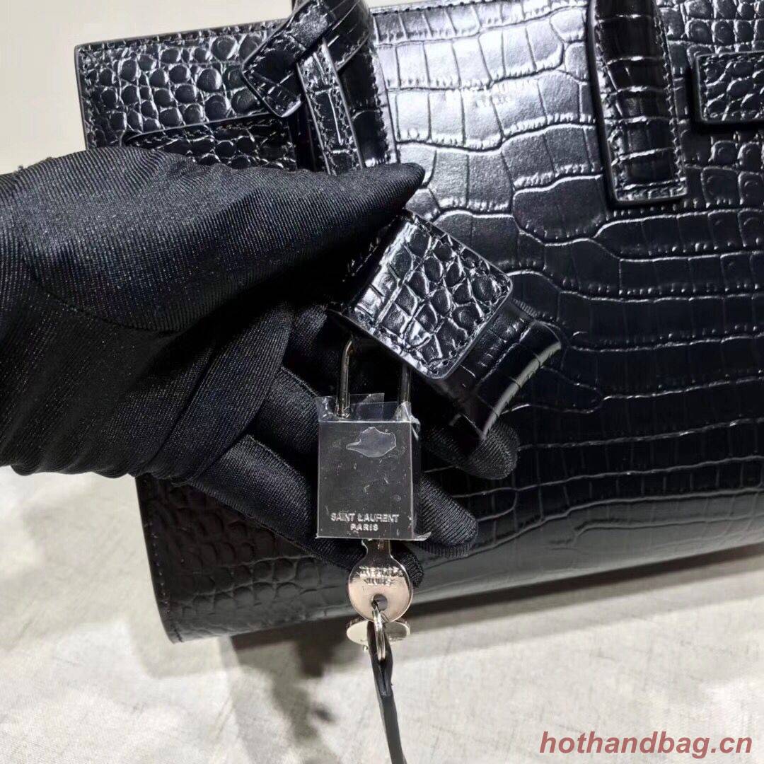 SAINT LAURENT Crocodile-Embossed Leather Organ Bag 392035 Black SAINT LAURENT Crocodile-Embossed Leather Organ Bag 392035 Black