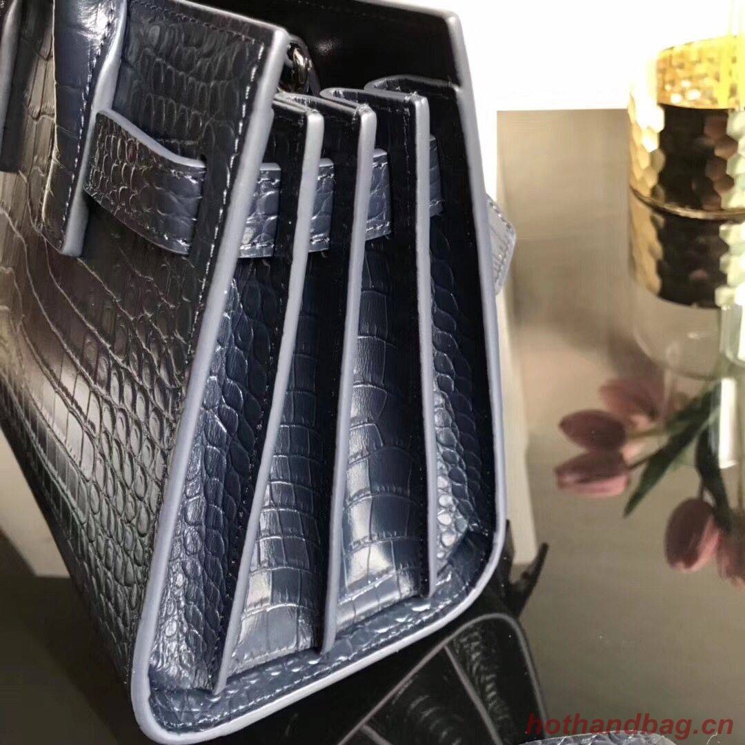 SAINT LAURENT Crocodile-Embossed Leather Organ Bag 392035 Dark Blue SAINT LAURENT Crocodile-Embossed Leather Organ Bag 392035 Dark Blue