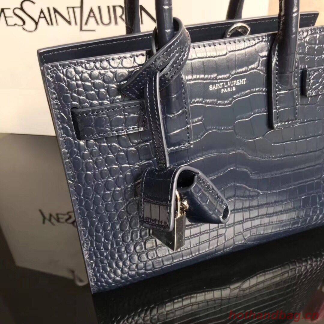 SAINT LAURENT Crocodile-Embossed Leather Organ Bag 392035 Dark Blue SAINT LAURENT Crocodile-Embossed Leather Organ Bag 392035 Dark Blue
