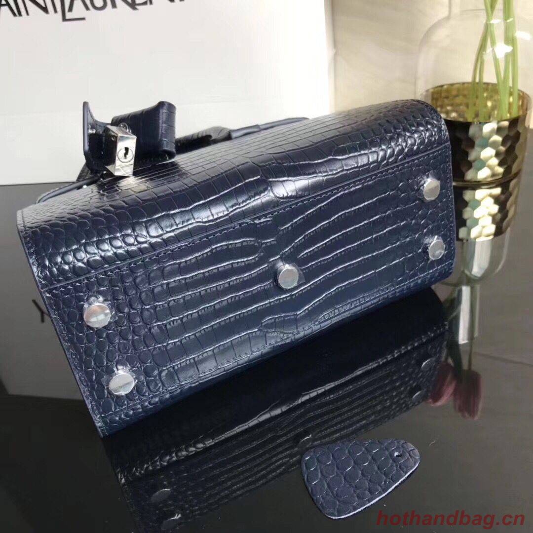 SAINT LAURENT Crocodile-Embossed Leather Organ Bag 392035 Dark Blue SAINT LAURENT Crocodile-Embossed Leather Organ Bag 392035 Dark Blue