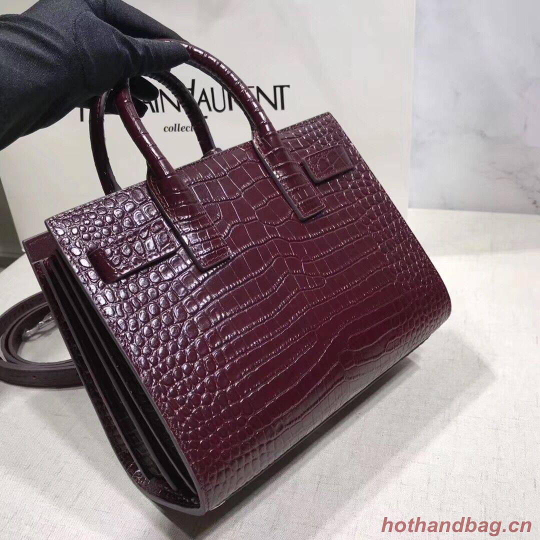 SAINT LAURENT Crocodile-Embossed Leather Organ Bag 392035 Wine SAINT LAURENT Crocodile-Embossed Leather Organ Bag 392035 Wine