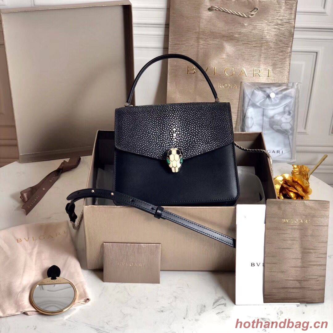 BVLGARI Serpenti Forever Devil Pearl Fish Skin Leather Shoulder Bag 058962 Black BVLGARI Serpenti Forever Devil Pearl Fish Skin Leather Shoulder Bag 058962 Black