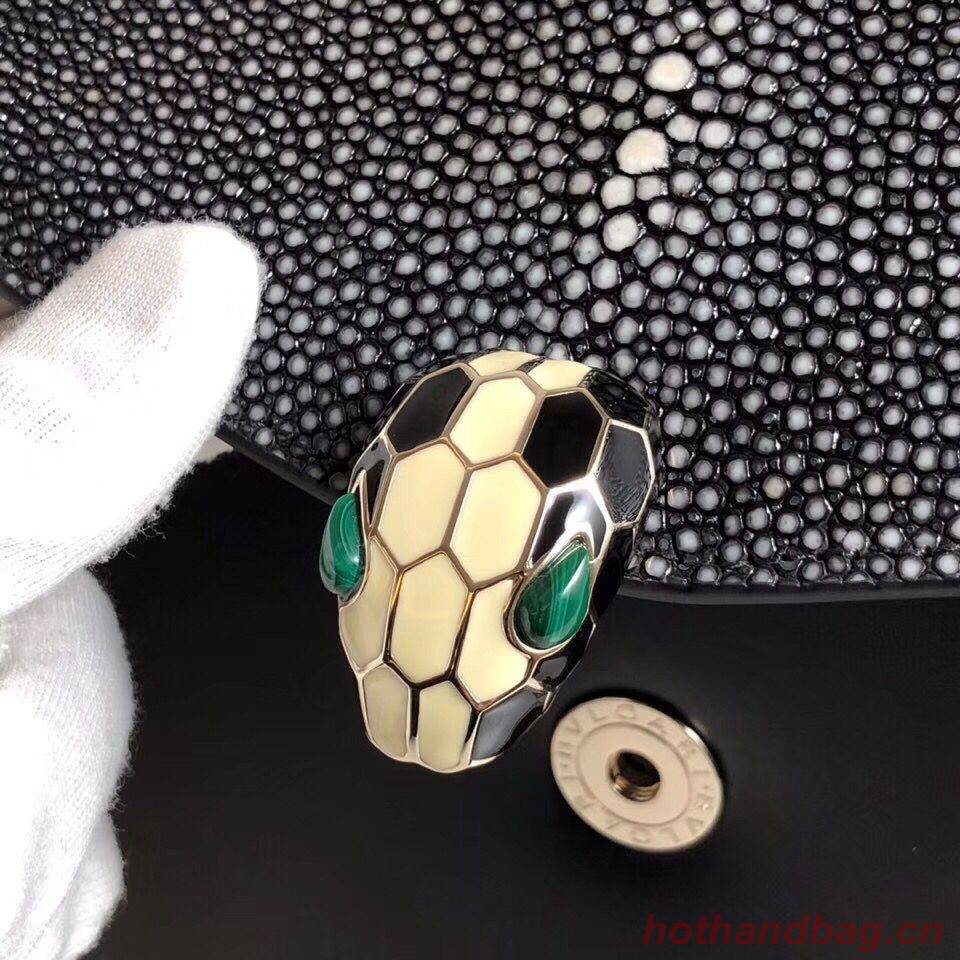 BVLGARI Serpenti Forever Devil Pearl Fish Skin Leather Shoulder Bag 058962 Black BVLGARI Serpenti Forever Devil Pearl Fish Skin Leather Shoulder Bag 058962 Black