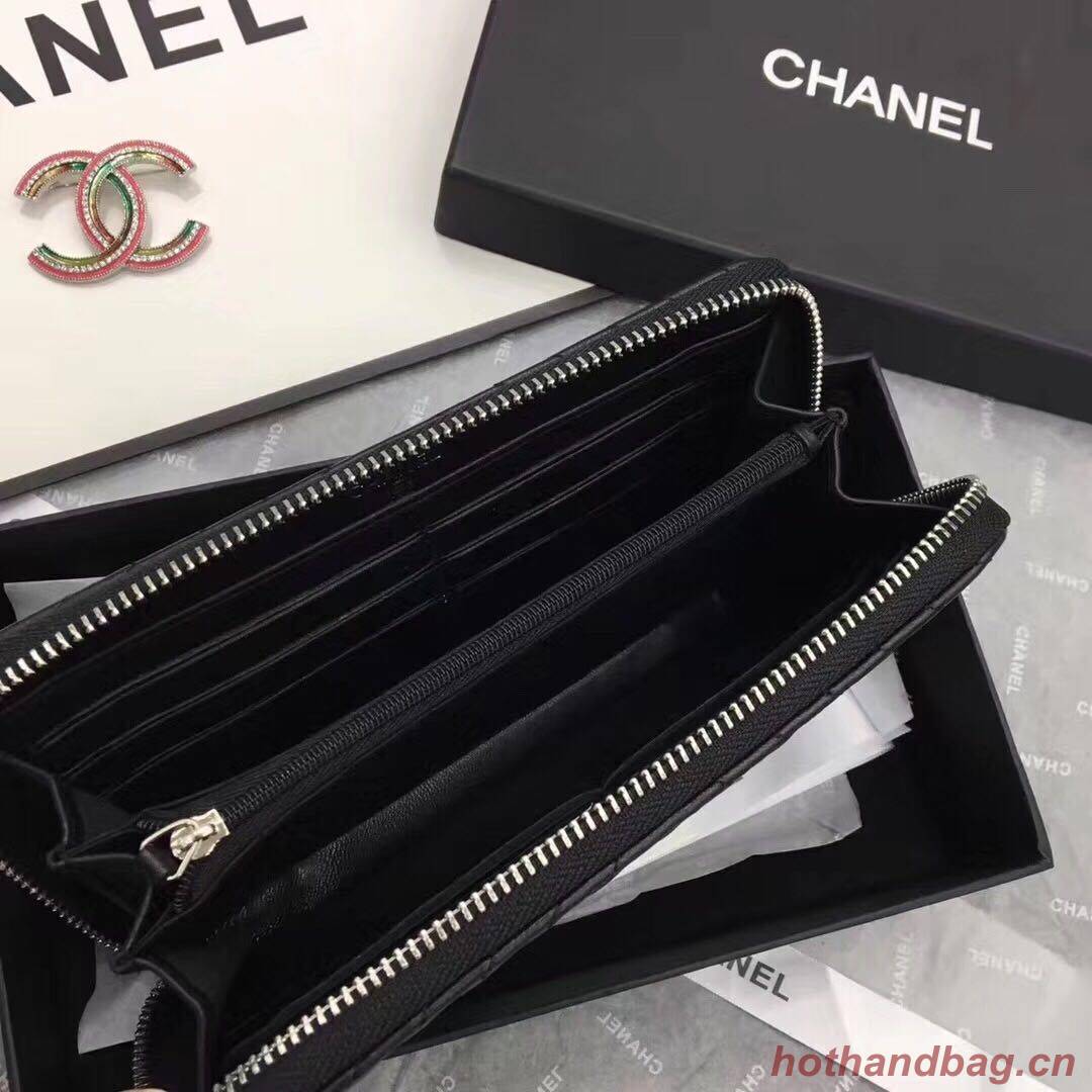 Chanel Chevron Sheepskin Leather Zippy Wallet Black A50498 Silver Chanel Chevron Sheepskin Leather Zippy Wallet Black A50498 Silver