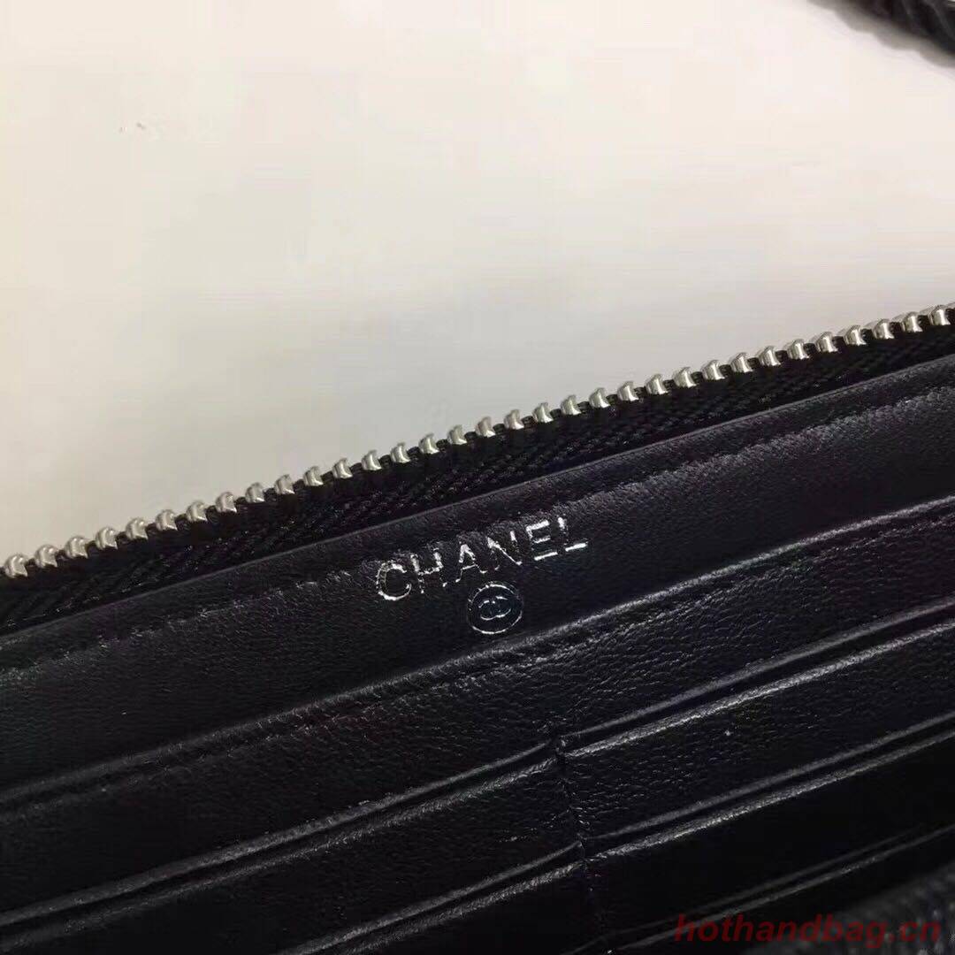 Chanel Chevron Sheepskin Leather Zippy Wallet Black A50498 Silver Chanel Chevron Sheepskin Leather Zippy Wallet Black A50498 Silver