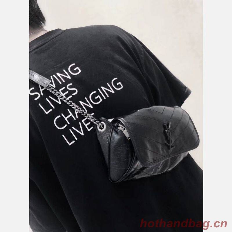 Yves Saint Laurent Niki Leather Shoulder Bag Y577124 Black Yves Saint Laurent Niki Leather Shoulder Bag Y577124 Black