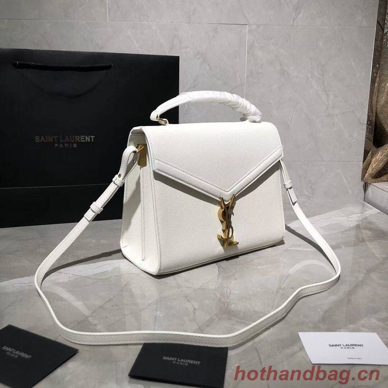 Yves Saint Laurent CASSANDRA TOP HANDLE MEDIUM BAG IN GRAIN DE POUDRE EMBOSSED LEATHER Y578000 White Yves Saint Laurent CASSANDRA TOP HANDLE MEDIUM BAG IN GRAIN DE POUDRE EMBOSSED LEATHER Y578000 White