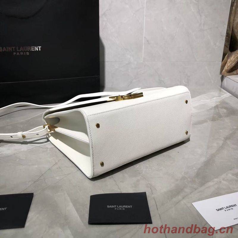 Yves Saint Laurent CASSANDRA TOP HANDLE MEDIUM BAG IN GRAIN DE POUDRE EMBOSSED LEATHER Y578000 White Yves Saint Laurent CASSANDRA TOP HANDLE MEDIUM BAG IN GRAIN DE POUDRE EMBOSSED LEATHER Y578000 White