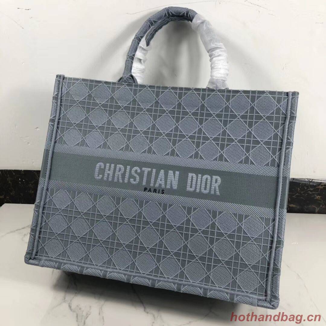 DIOR BOOK TOTE BAG IN EMBROIDERED CANVAS C1286 grey blue