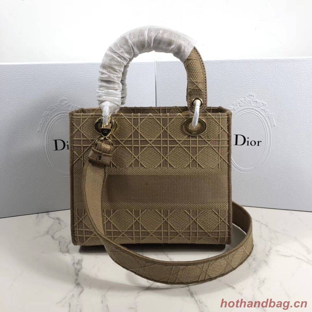 LADY DIOR TOTE BAG IN EMBROIDERED CANVAS C4532 apricot