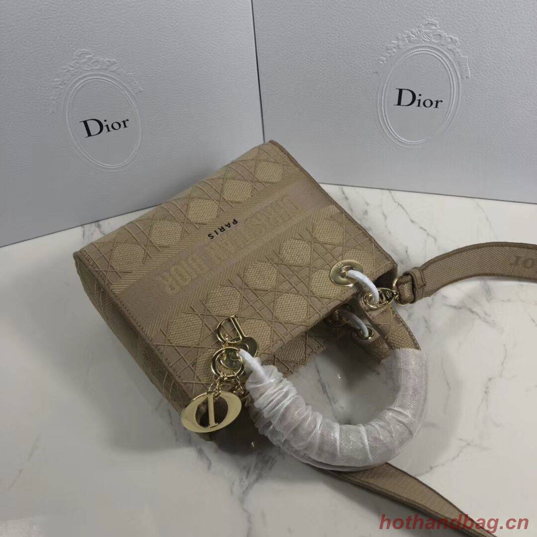 LADY DIOR TOTE BAG IN EMBROIDERED CANVAS C4532 apricot