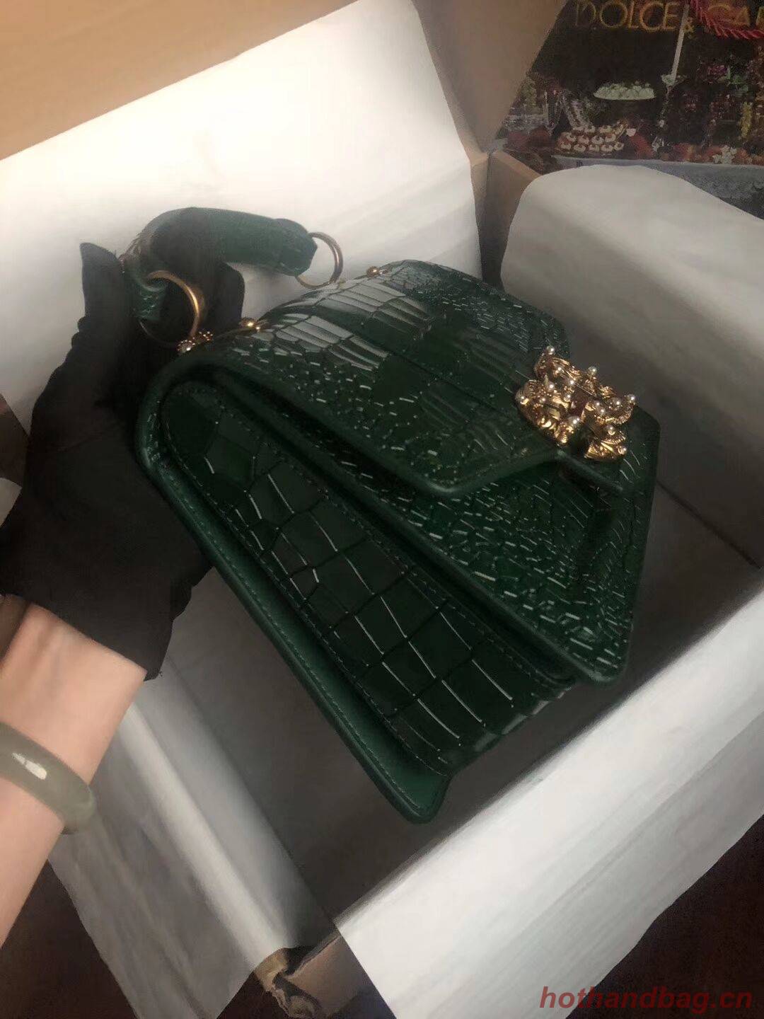 Dolce & Gabbana Origianl Crocodile Leather Bag 4916E Blackish green Dolce & Gabbana Origianl Crocodile Leather Bag 4916E Blackish green
