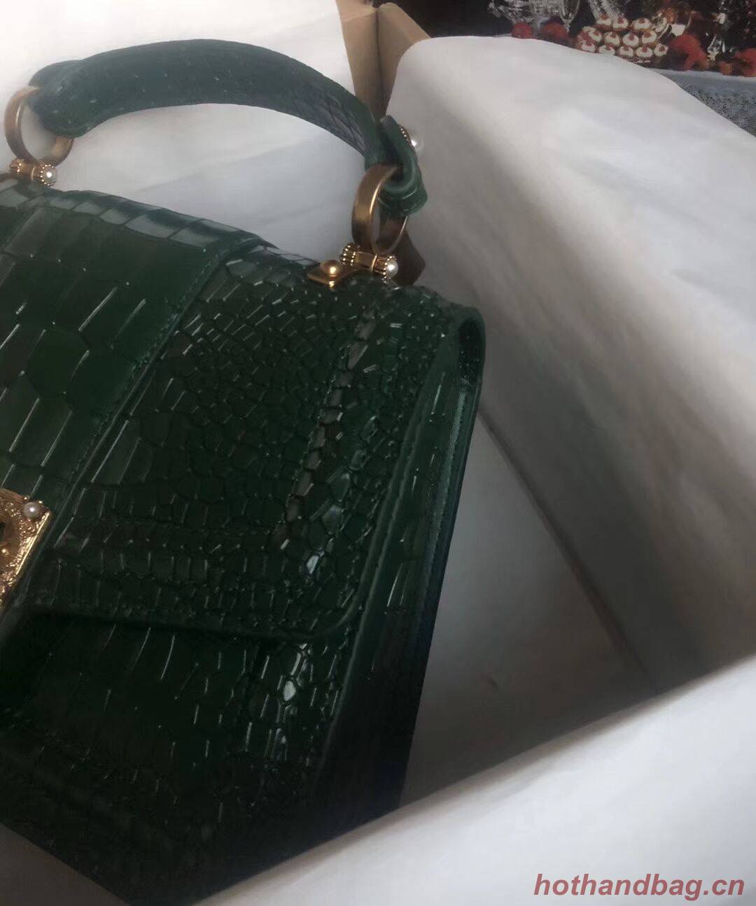 Dolce & Gabbana Origianl Crocodile Leather Bag 4916E Blackish green Dolce & Gabbana Origianl Crocodile Leather Bag 4916E Blackish green