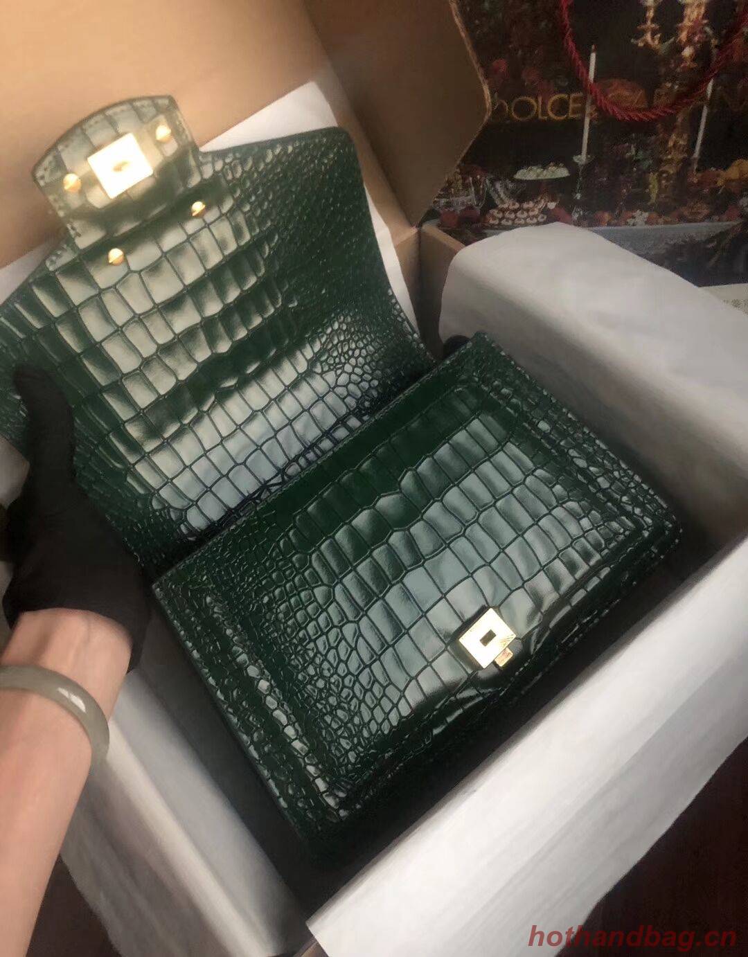 Dolce & Gabbana Origianl Crocodile Leather Bag 4916E Blackish green Dolce & Gabbana Origianl Crocodile Leather Bag 4916E Blackish green
