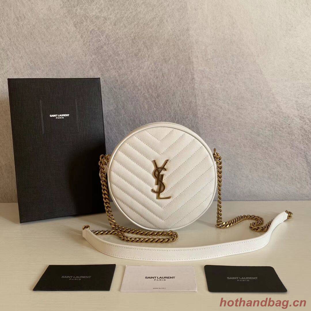 VINYLE ROUND CAMERA BAG IN CHEVRON-QUILTED SMOOTH LEATHER Y610436 white