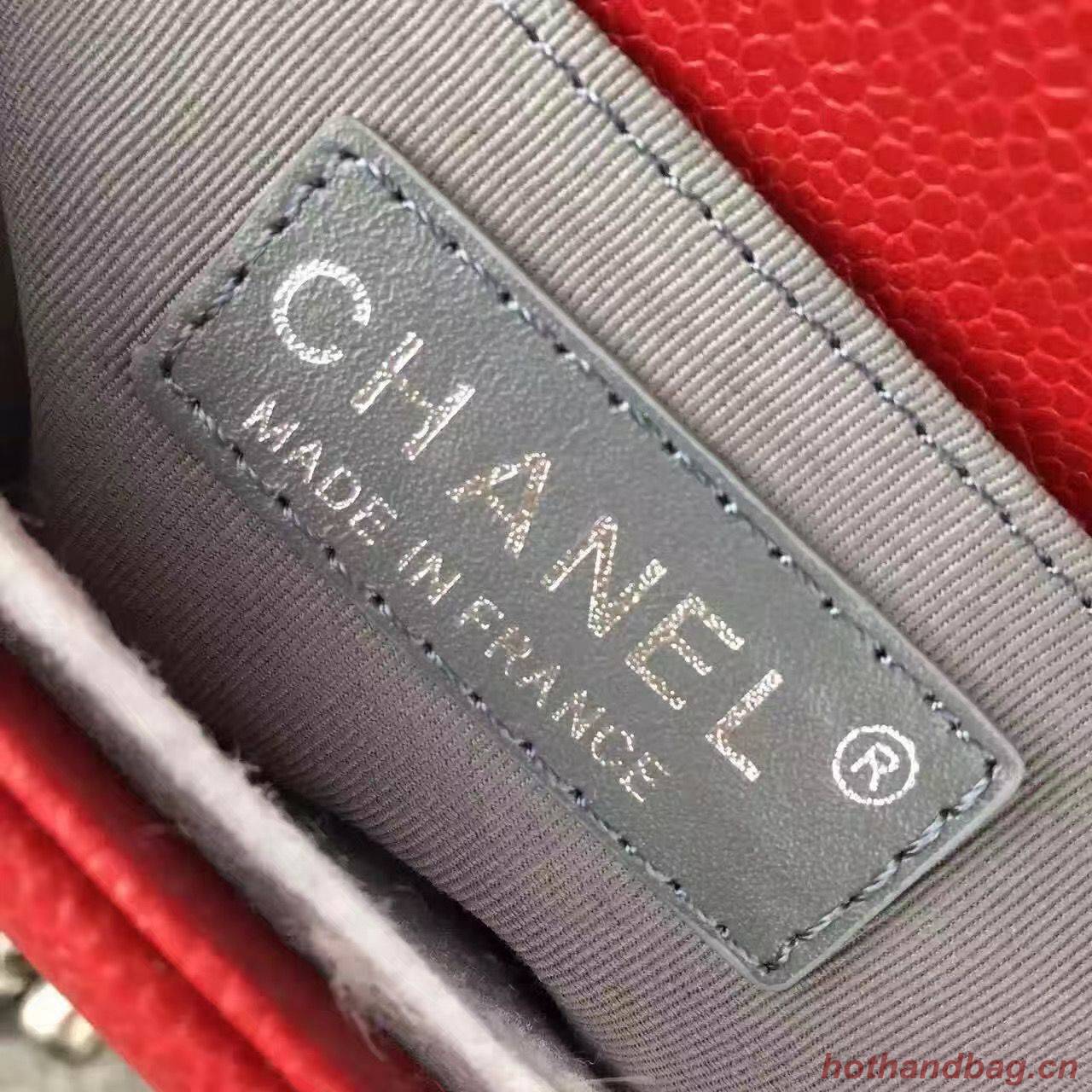 Chanel Le Boy Flap Shoulder Bag Original Cavier Leather A67085 Red Silver Buckle Chanel Le Boy Flap Shoulder Bag Original Cavier Leather A67085 Red Silver Buckle