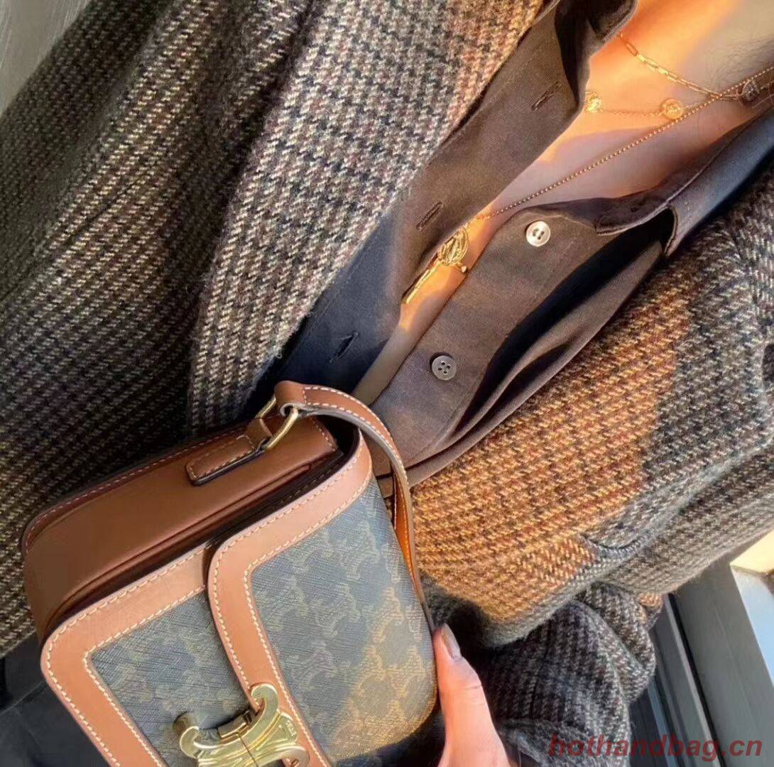 Celine TEEN TRIOMPHE BAG IN TRIOMPHE CANVAS AND CALFSKIN CL88423 TAN Celine TEEN TRIOMPHE BAG IN TRIOMPHE CANVAS AND CALFSKIN CL88423 TAN